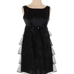 NWT Corey Lynn Calter Black Silk Mini Ruffled‎ Coctail Dress Sz 10 w Bow